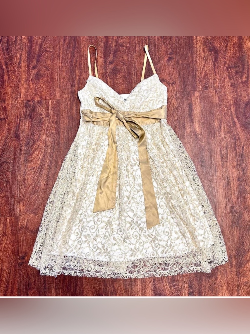 Y2K White & Gold Babydoll dress